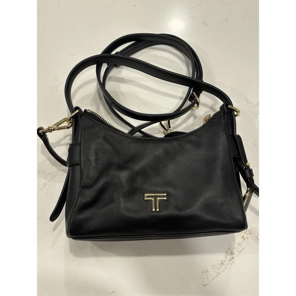 NWT TUMI Voyageur Evora Mini Hobo Black Leather Crossbody Bag Gold Hardware